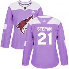 Women's Adidas Arizona Coyotes #21 Derek Stepan Authentic Purple Fights Cancer Practice NHL Jersey