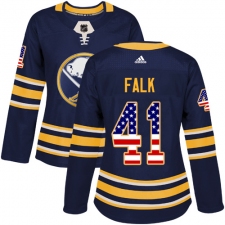 Women's Adidas Buffalo Sabres #41 Justin Falk Authentic Navy Blue USA Flag Fashion NHL Jersey
