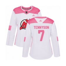 Women's New Jersey Devils #7 Matt Tennyson Authentic White Pink Fashion Hockey Jersey