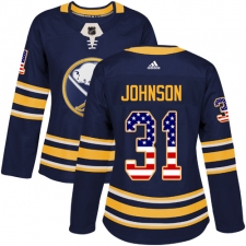 Women's Adidas Buffalo Sabres #31 Chad Johnson Authentic Navy Blue USA Flag Fashion NHL Jersey