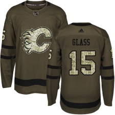 Men's Adidas Calgary Flames #15 Tanner Glass Authentic Green Salute to Service NHL Jersey