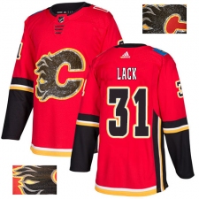 Men's Adidas Calgary Flames #31 Eddie Lack Authentic Red Fashion Gold NHL Jersey