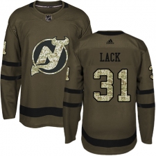 Men's Adidas New Jersey Devils #31 Eddie Lack Authentic Green Salute to Service NHL Jersey