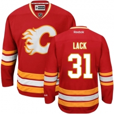 Men's Reebok Calgary Flames #31 Eddie Lack Authentic Red Third NHL Jersey