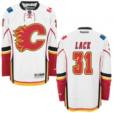Men's Reebok Calgary Flames #31 Eddie Lack Authentic White Away NHL Jersey