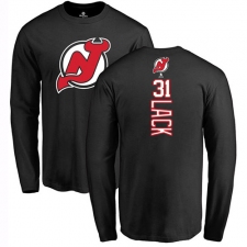 NHL Adidas New Jersey Devils #31 Eddie Lack Black Backer Long Sleeve T-Shirt