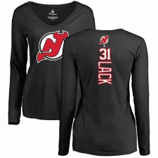 NHL Women's Adidas New Jersey Devils #31 Eddie Lack Black Backer Long Sleeve T-Shirt