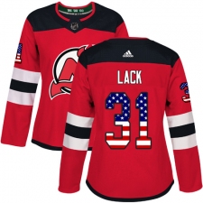 Women's Adidas New Jersey Devils #31 Eddie Lack Authentic Red USA Flag Fashion NHL Jersey