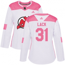 Women's Adidas New Jersey Devils #31 Eddie Lack Authentic White Pink Fashion NHL Jersey