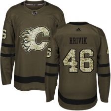 Men's Adidas Calgary Flames #46 Marek Hrivik Authentic Green Salute to Service NHL Jersey