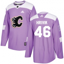 Men's Adidas Calgary Flames #46 Marek Hrivik Authentic Purple Fights Cancer Practice NHL Jersey