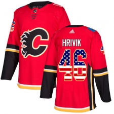 Men's Adidas Calgary Flames #46 Marek Hrivik Authentic Red USA Flag Fashion NHL Jersey