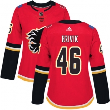 Women's Adidas Calgary Flames #46 Marek Hrivik Authentic Red Home NHL Jersey
