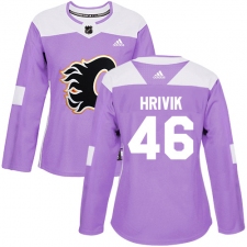 Women's Reebok Calgary Flames #46 Marek Hrivik Authentic Purple Fights Cancer Practice NHL Jersey