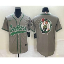 Men's Boston Celtics Gray Team Big Logo Stitched Baseball Jersey