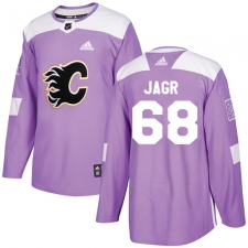 Men's Adidas Calgary Flames #68 Jaromir Jagr Authentic Purple Fights Cancer Practice NHL Jersey