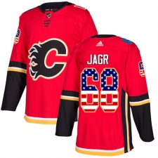 Men's Adidas Calgary Flames #68 Jaromir Jagr Authentic Red USA Flag Fashion NHL Jersey