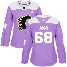 Women's Reebok Calgary Flames #68 Jaromir Jagr Authentic Purple Fights Cancer Practice NHL Jersey