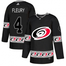 Men's Adidas Carolina Hurricanes #4 Haydn Fleury Authentic Black Team Logo Fashion NHL Jersey