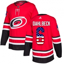 Men's Adidas Carolina Hurricanes #6 Klas Dahlbeck Authentic Red USA Flag Fashion NHL Jersey