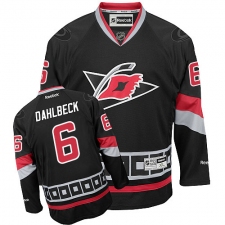 Men's Reebok Carolina Hurricanes #6 Klas Dahlbeck Authentic Black Third NHL Jersey