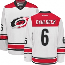 Men's Reebok Carolina Hurricanes #6 Klas Dahlbeck Authentic White Away NHL Jersey