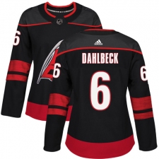 Women's Adidas Carolina Hurricanes #6 Klas Dahlbeck Authentic Black Alternate NHL Jersey