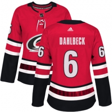 Women's Adidas Carolina Hurricanes #6 Klas Dahlbeck Authentic Red Home NHL Jersey