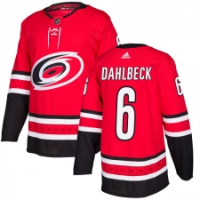 Youth Adidas Carolina Hurricanes #6 Klas Dahlbeck Authentic Red Home NHL Jersey