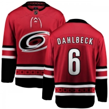 Youth Carolina Hurricanes #6 Klas Dahlbeck Fanatics Branded Red Home Breakaway NHL Jersey