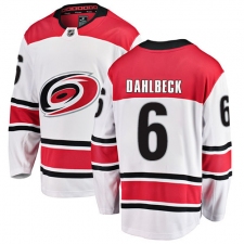 Youth Carolina Hurricanes #6 Klas Dahlbeck Fanatics Branded White Away Breakaway NHL Jersey