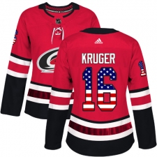 Women's Adidas Carolina Hurricanes #16 Marcus Kruger Authentic Red USA Flag Fashion NHL Jersey