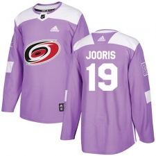 Men's Adidas Carolina Hurricanes #19 Josh Jooris Authentic Purple Fights Cancer Practice NHL Jersey