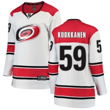 Women's Carolina Hurricanes #59 Janne Kuokkanen Authentic White Away Fanatics Branded Breakaway NHL Jersey