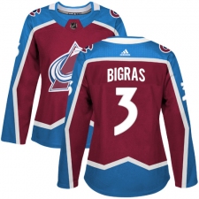 Women's Adidas Colorado Avalanche #3 Chris Bigras Authentic Burgundy Red Home NHL Jersey