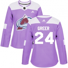 Women's Adidas Colorado Avalanche #24 A.J. Greer Authentic Purple Fights Cancer Practice NHL Jersey