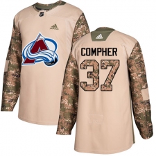 Men's Adidas Colorado Avalanche #37 J.T. Compher Authentic Camo Veterans Day Practice NHL Jersey