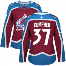 Women's Adidas Colorado Avalanche #37 J.T. Compher Authentic Burgundy Red Home NHL Jersey