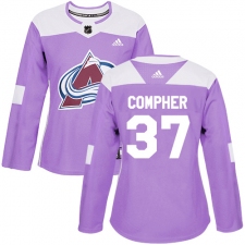 Women's Adidas Colorado Avalanche #37 J.T. Compher Authentic Purple Fights Cancer Practice NHL Jersey