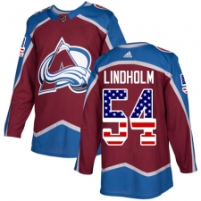 Men's Adidas Colorado Avalanche #54 Anton Lindholm Authentic Burgundy Red USA Flag Fashion NHL Jersey
