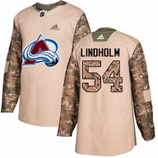 Youth Adidas Colorado Avalanche #54 Anton Lindholm Authentic Camo Veterans Day Practice NHL Jersey