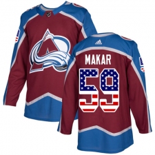 Men's Adidas Colorado Avalanche #59 Cale Makar Authentic Burgundy Red USA Flag Fashion NHL Jersey