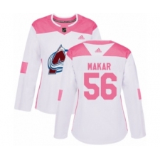 Women's Adidas Colorado Avalanche #56 Cale Makar Authentic White Pink Fashion NHL Jersey