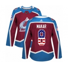 Women's Colorado Avalanche #8 Cale Makar Authentic Burgundy Red USA Flag Fashion Hockey Jersey