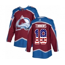 Men's Adidas Colorado Avalanche #18 Conor Timmins Authentic Burgundy Red USA Flag Fashion NHL Jersey