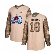 Men's Adidas Colorado Avalanche #18 Conor Timmins Authentic Camo Veterans Day Practice NHL Jersey