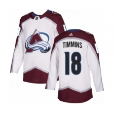 Men's Adidas Colorado Avalanche #18 Conor Timmins Authentic White Away NHL Jersey