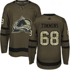 Men's Adidas Colorado Avalanche #68 Conor Timmins Authentic Green Salute to Service NHL Jersey