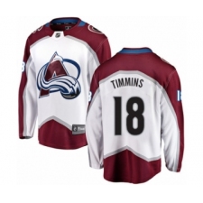 Men's Colorado Avalanche #18 Conor Timmins Authentic White Away Fanatics Branded Breakaway NHL Jersey