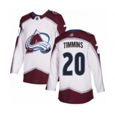 Men's Colorado Avalanche #20 Conor Timmins Authentic White Away Hockey Jersey